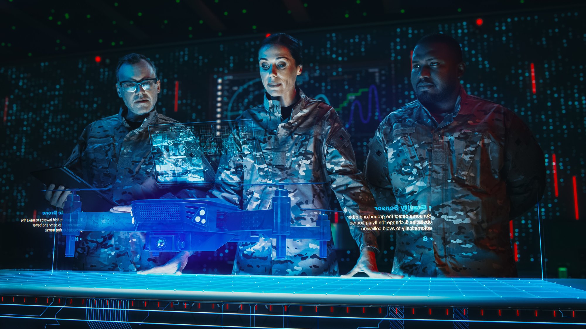 Group of military leaders using augmented reality Group of military leaders using augmented reality